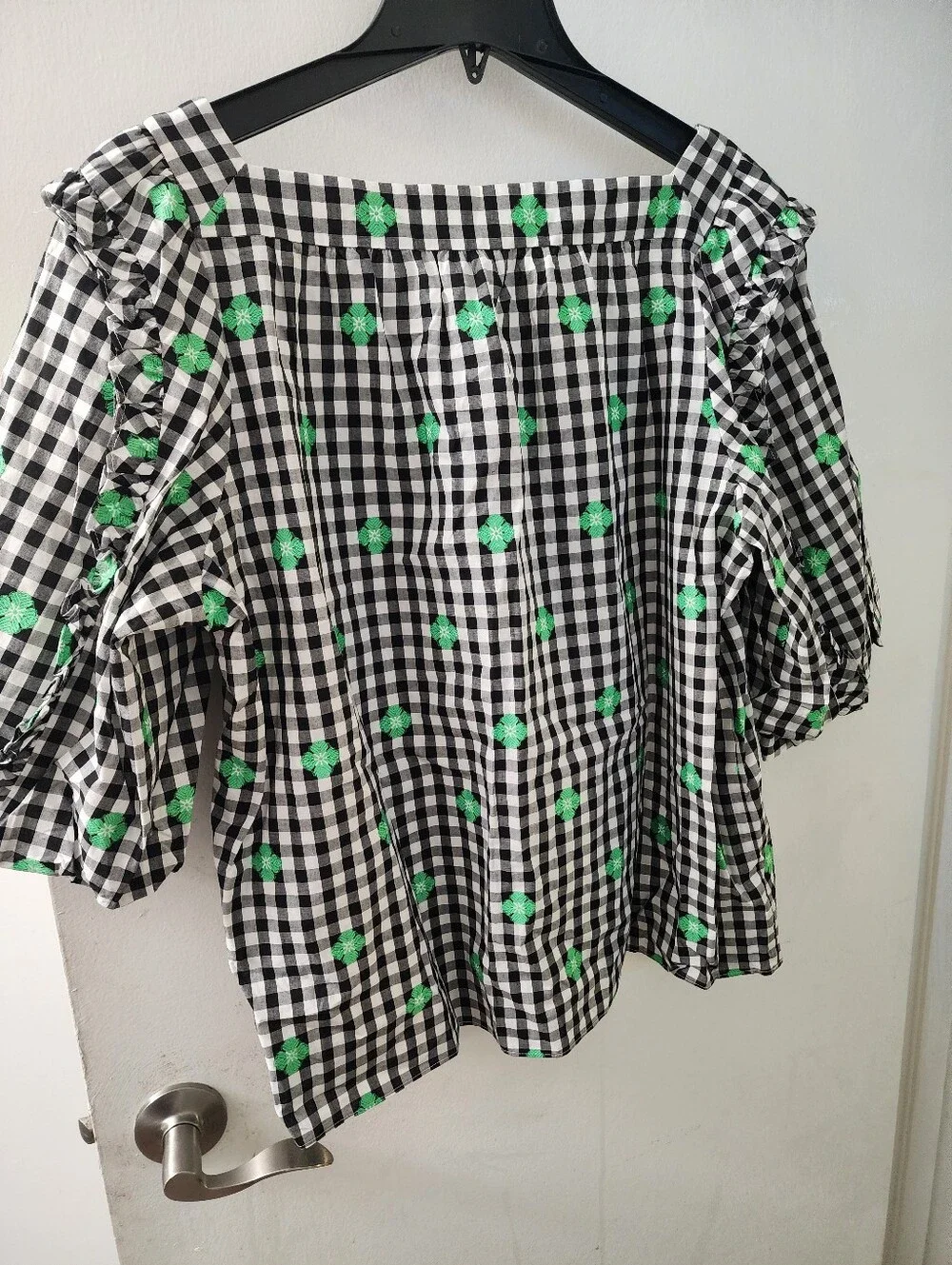 NWT KATE SPADE BLOUSE SIZE XLARGE WITH SHAMROCK DESIGN AND GINGHAM PATTERN